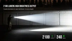 TrustFire R9 Tactical Flashlight with Green Laser – 2100 Lumens, 240m Throw, Picatinny Rail Mount