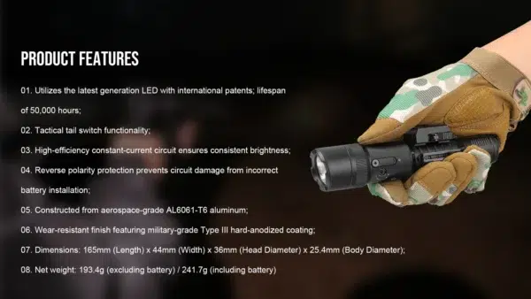 TrustFire R9 Tactical Flashlight with Green Laser – 2100 Lumens, 240m Throw, Picatinny Rail Mount - Image 21