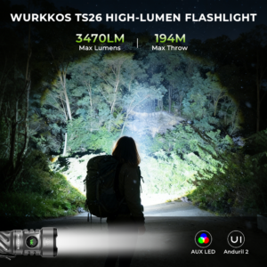 Wurkkos TS26 Anduril 2 EDC Flashlight – 3470 Lumens, 197m Throw, RGB AUX, USB-C Reverse Charging, Magnetic Tail