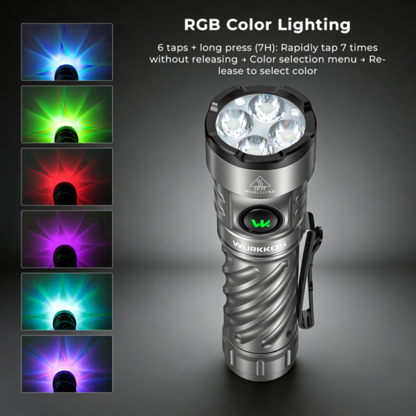 Wurkkos TS26 Anduril 2 EDC Flashlight – 3470 Lumens, 197m Throw, RGB AUX, USB-C Reverse Charging, Magnetic Tail - Image 10