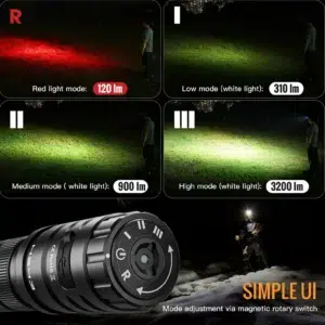 Sofirn HS43 3200 Lumens Headlamp with Red Light – 184m Throw, 21700 5000mAh, Magnetic Rotary Switch