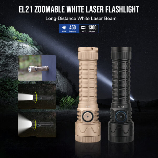 OPEN BOX TrustFire EL21 Zoomable White Laser LEP Flashlight – 450 Lumens, 1300 m Throw, Magnetic Tail, Type-C - Image 3