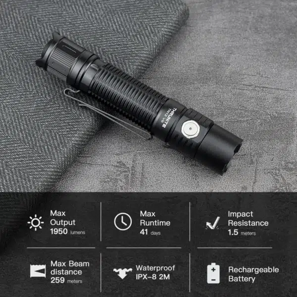 ThruNite TN12 V6 – 1950 Lumens, 259 m Throw, Dual Switch 18650 USB-C - Image 3