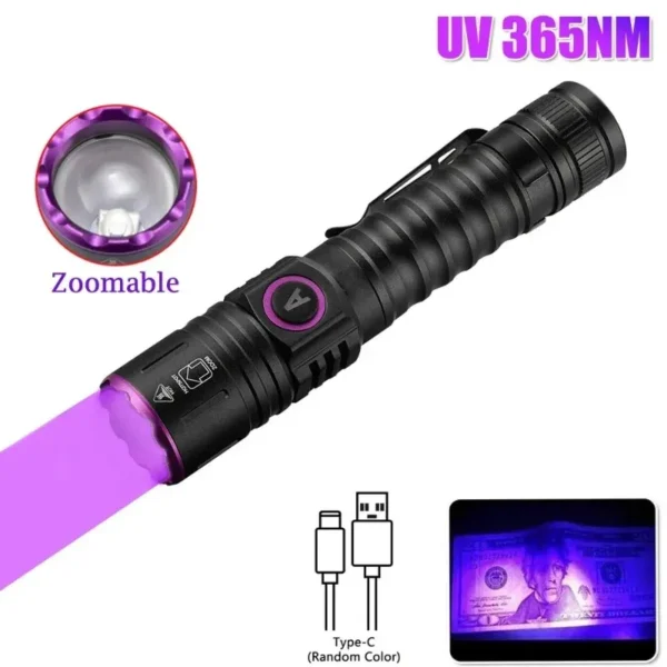 OPEN BOX Sofirn SV87 365 nm UV Flashlight – 5 W Zoom Black Light, USB-C, 18650, 82 g