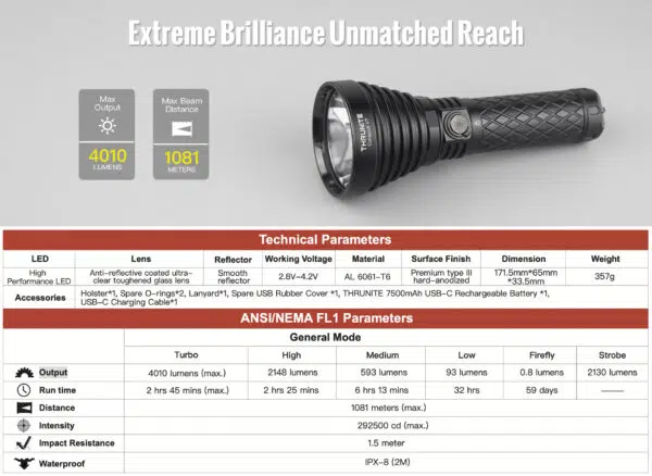 ThruNite Catapult V7 – 4010 Lumens, 1081 m Throw, 7500 mAh 26800, USB-C Power Bank - Image 9